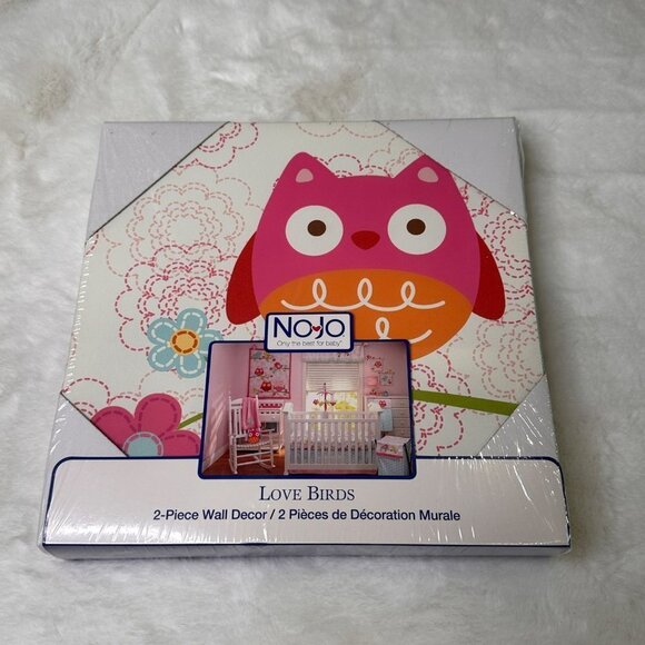NoJo Nursery Wall Decor - Owl & Bird 2-Piece Set, 10x10 in, Girls Room Art - New - Picture 1 of 2